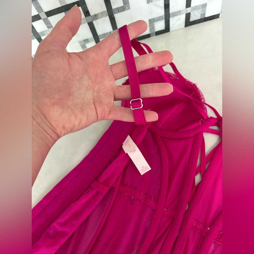 NEW Victoria’s Secret Very Sexy Hot Pink Metallic Lace Bra Corset Bustier | 34C - Picture 8 of 11